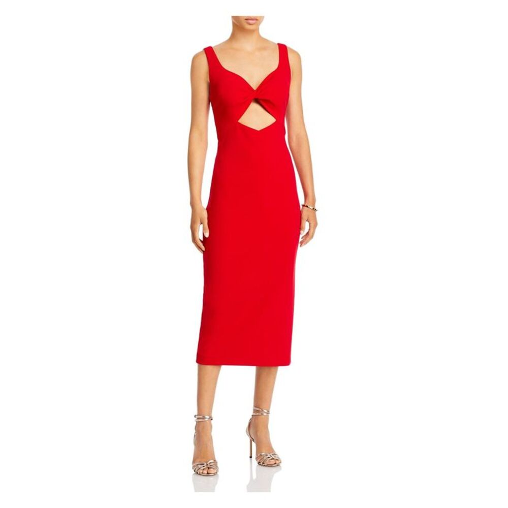 AQUA FORMAL Womens Red Twist Front Back Slit Lined Sleeveless Midi Dress 6